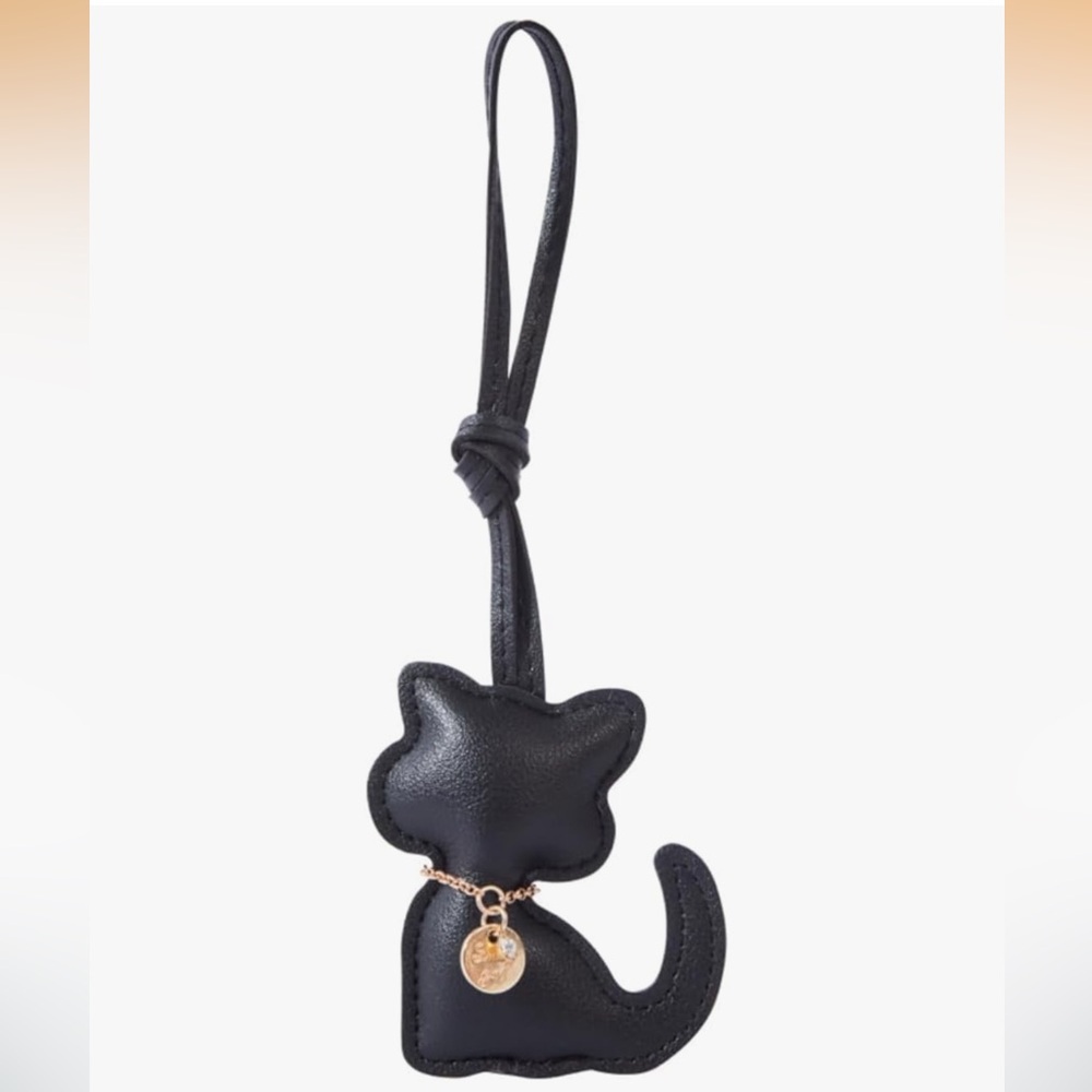 🆕 Black Cat Leather Charm with Gold Accent